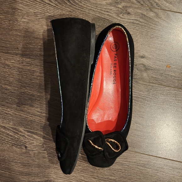 Black Leather Seude Ballet Shoes Made in Italy - Picture 3 of 5